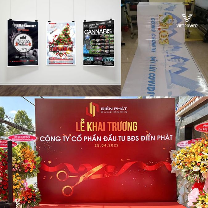 Chất liệu in banner poster background khai trương cửa hàng