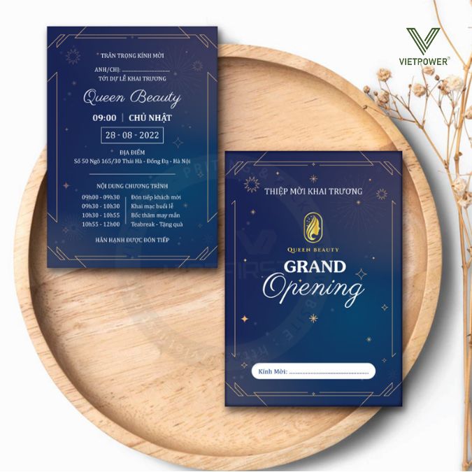 Nếu bạn muốn tạo cảm giác trang trọng và chuyên nghiệp, thiệp mời khai trương công ty được in giấy là lựa chọn phổ biến và hiệu quả.
