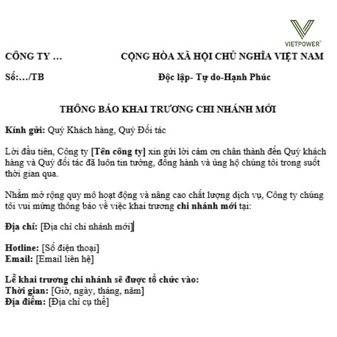 Mẫu thông báo khai trương cửa hàng đầy đủ, chuyên nghiệp