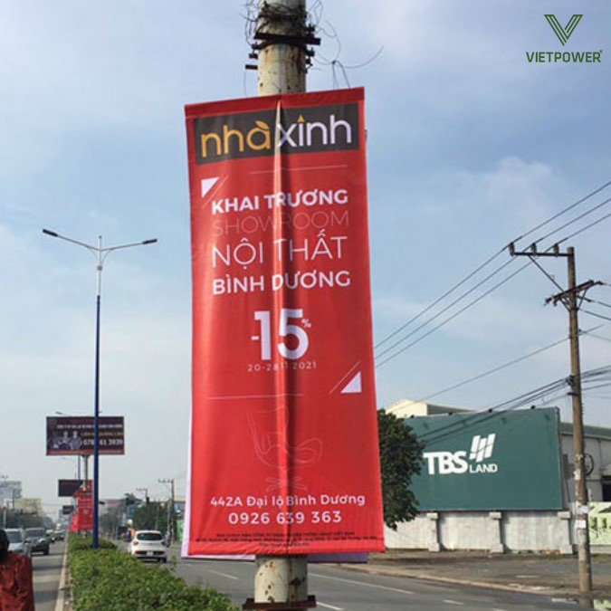Banner ngoài trời khai trương showroom nội thất