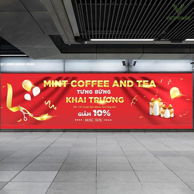 Khai trương quán cà phê và trà với banner điện tử