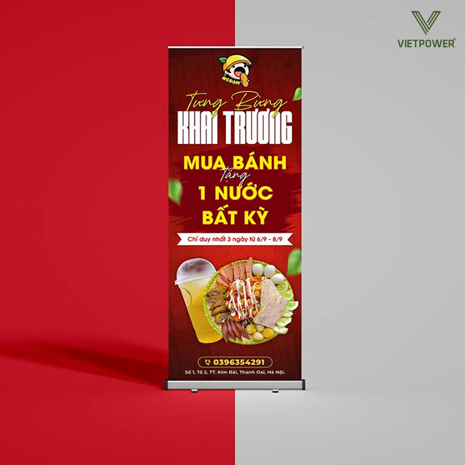 Banner khai trương cửa hàng đồ ăn với chương trình ưu đãi