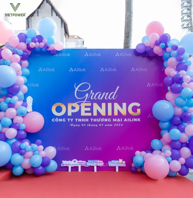 Background banner băng rôn khai trương công ty giúp tăng độ nhận diện thương hiệu 