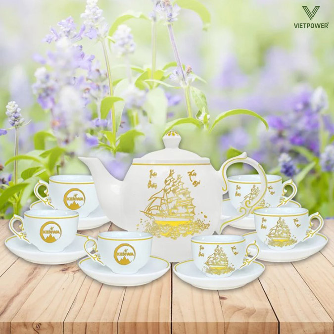 Quà mừng khai trương công ty - Bộ ấm chén in logo
