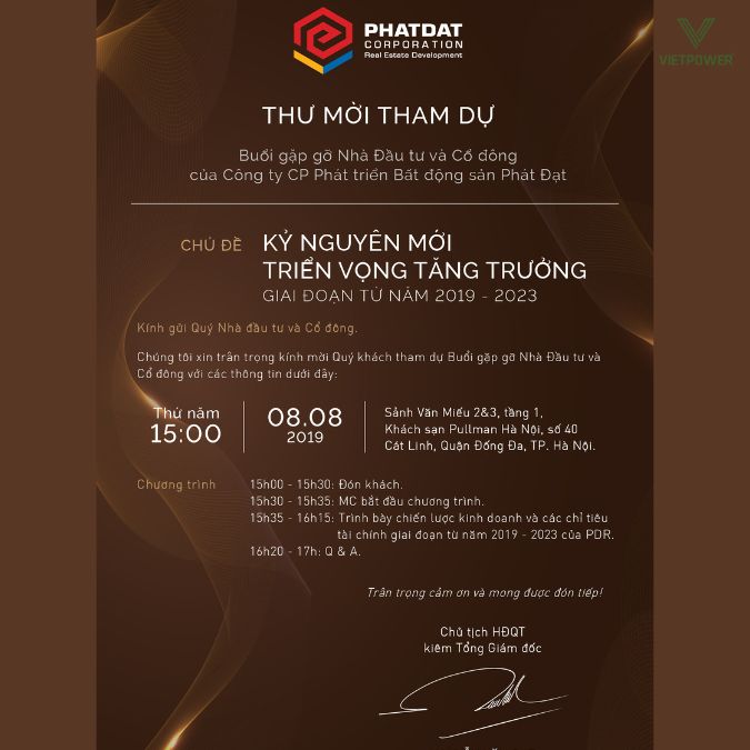 Mẫu thư mời hội thảo tham dự buổi gặp gỡ Nhà đầu tư và Cổ đông