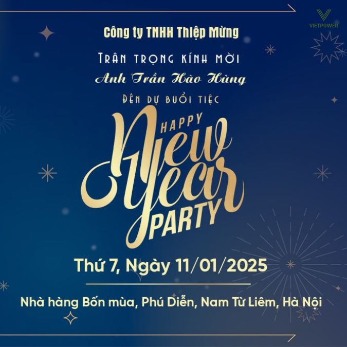 Thiệp mời Year End Party sang trọng nền xanh navy