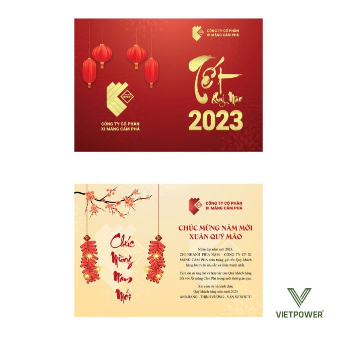 Thiệp tri ân khách hàng hàng dịp Tết có hoa văn rực rỡ