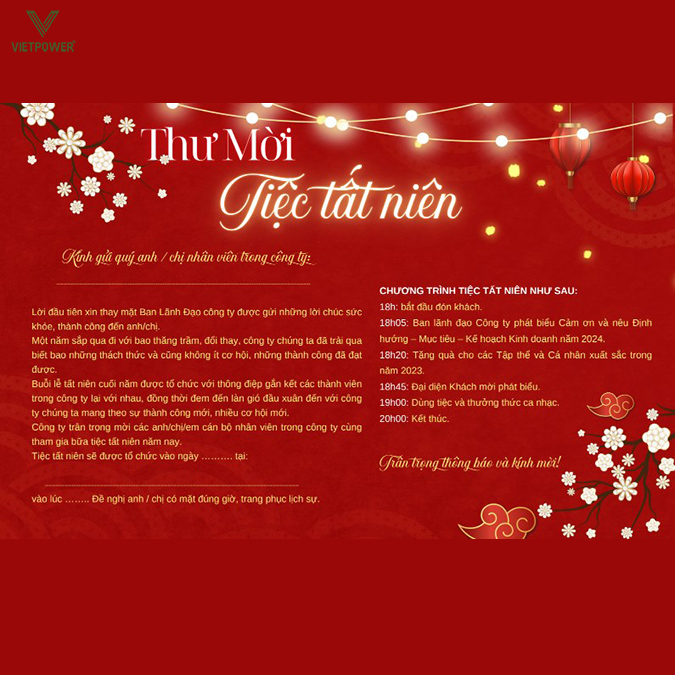 Mẫu thư mời tất niên chuyên nghiệp Mẫu thư mời tất niên chuyên nghiệp