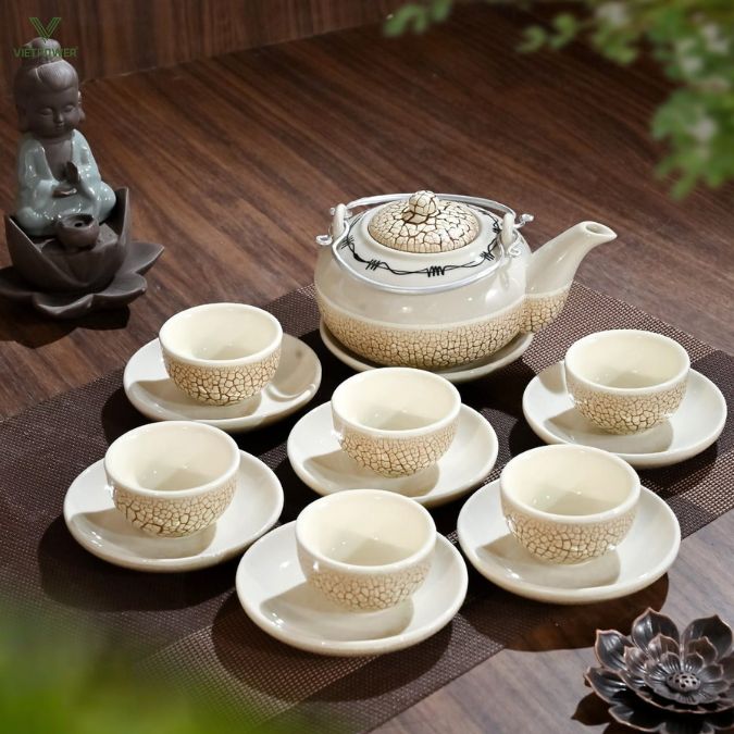 Bộ ấm chén men rạn Bát Tràng