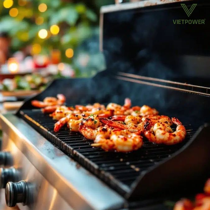 Tiệc hải sản nướng BBQ ngoài trời tạo không gian sôi động và gắn kết