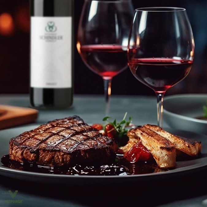 Rượu vang đỏ thường kết hợp với các món thịt đỏ hoặc các món nướng đậm vị