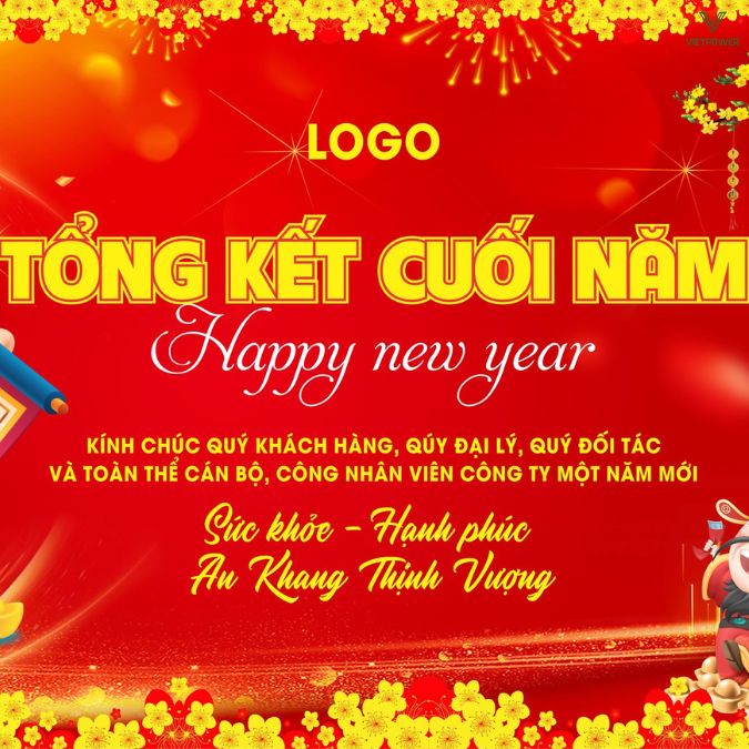 Nội dung băng rôn tất niên: logo, chủ đề, tên sự kiện, lời chúc,...